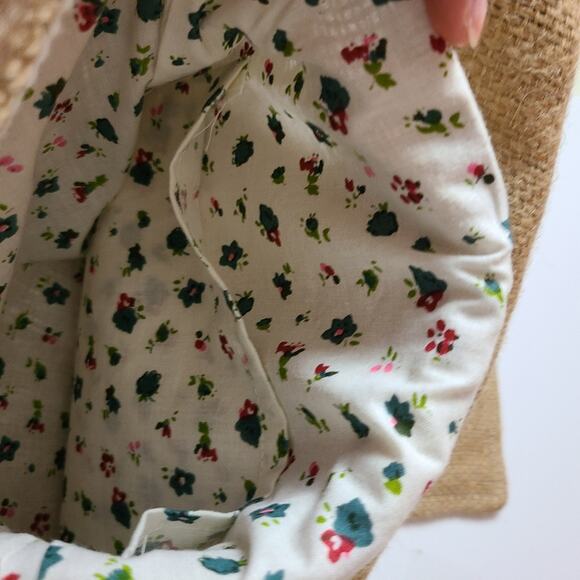 Burlap Wide Crossbody Silver Tone Grommets  Large Fabric Flower Purse Bag Boho - Picture 7 of 13